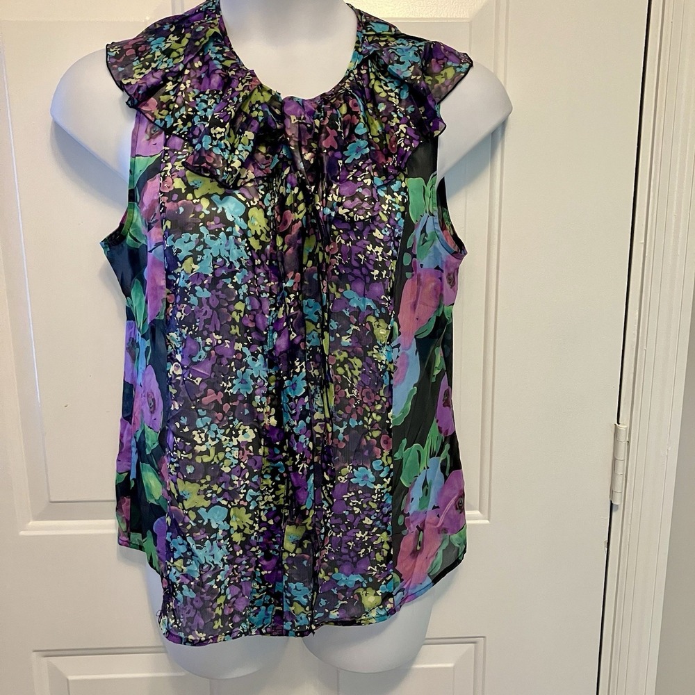 Apostrophe Sz XL Black Floral Ruffle Sleeveless Shirt Blouse Womens Cottage Core